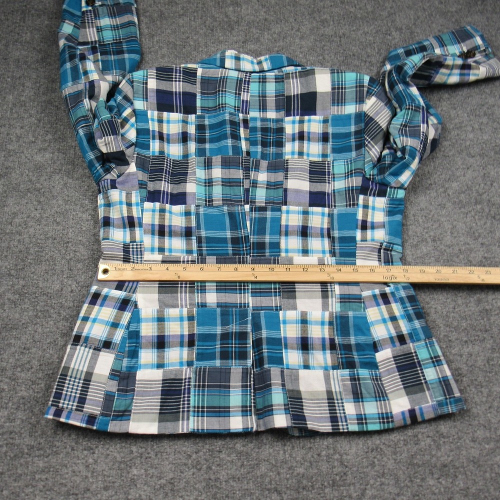 Talbots Blazer Womens 10 Blue Patchwork‎ Madras Plaid Cotton Two Button Lined - Picture 12 of 16